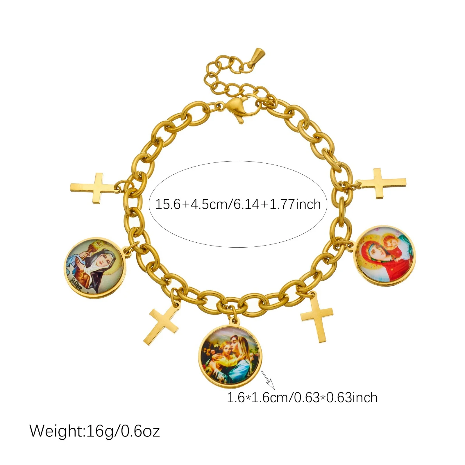 Wholesale Retro Goldplated Stainless Steel Jewelry Set For Women With Cross Crown And Roman Numerals Necklaces And Bracelets - Image 4