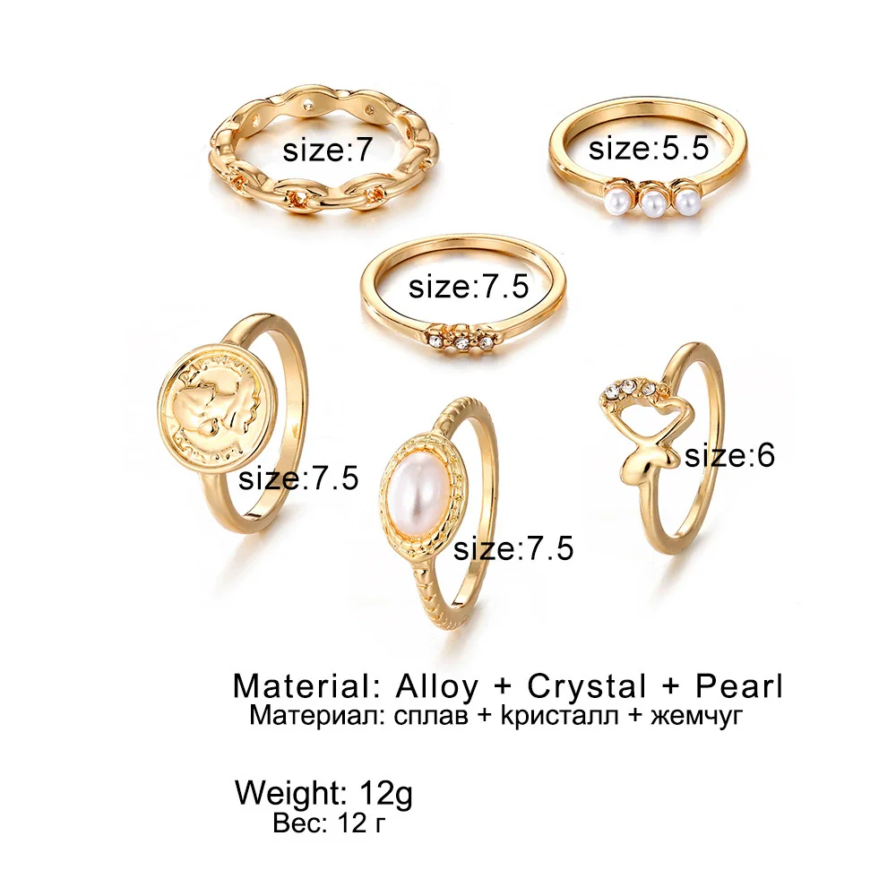 Wholesale Retro Pearl Alloy Ring With Geometric Pattern Hollow And Butterfly Embossed Design Unisex - Image 2