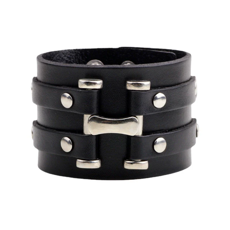 Wholesale Retro Punk Bracelet Cowhide Leather With Nailing Letters Numbers Text Design Unisex - Image 5