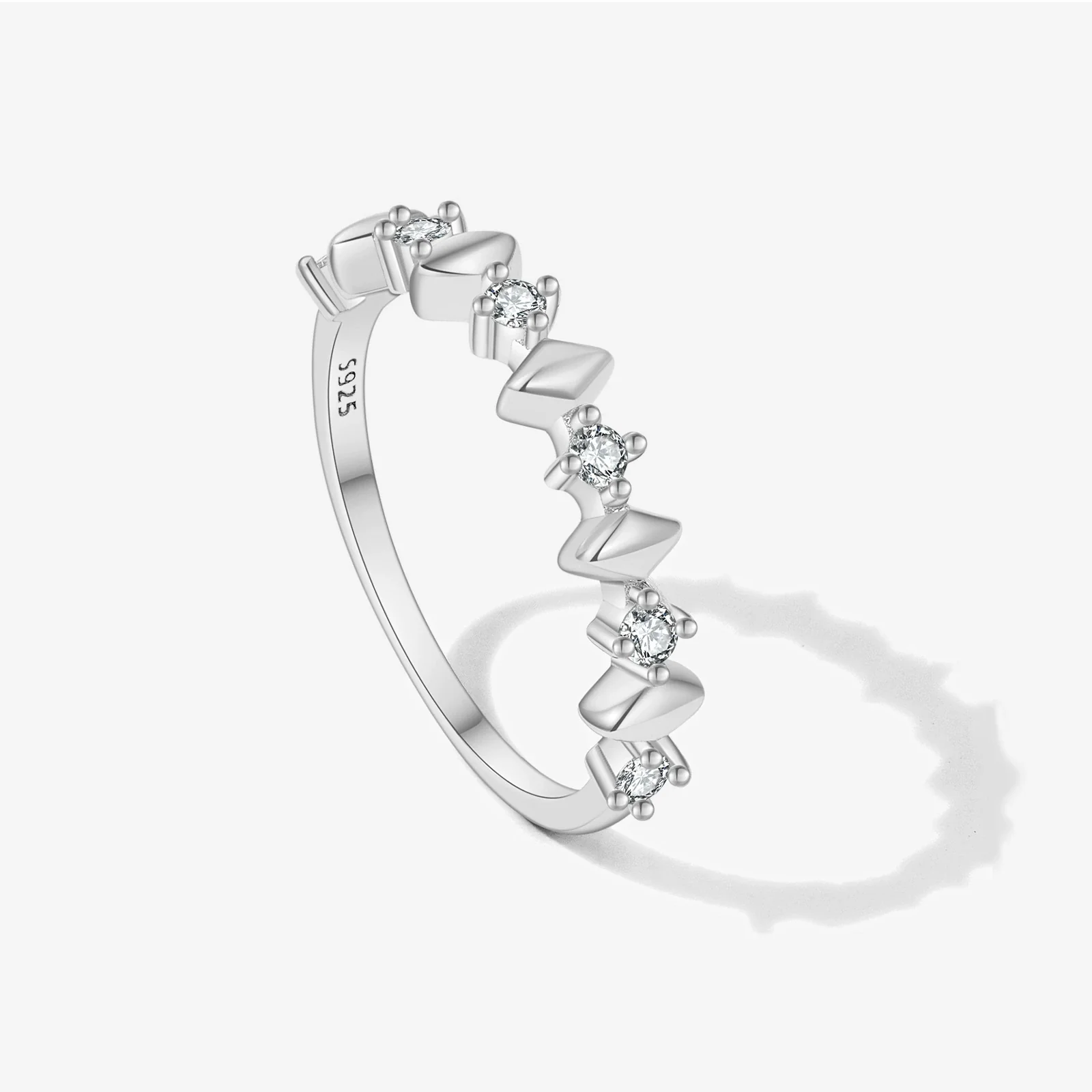 Wholesale Ring 925 Sterling Silver Geometric Irregular Design Microinlaid Zircon Electroplated