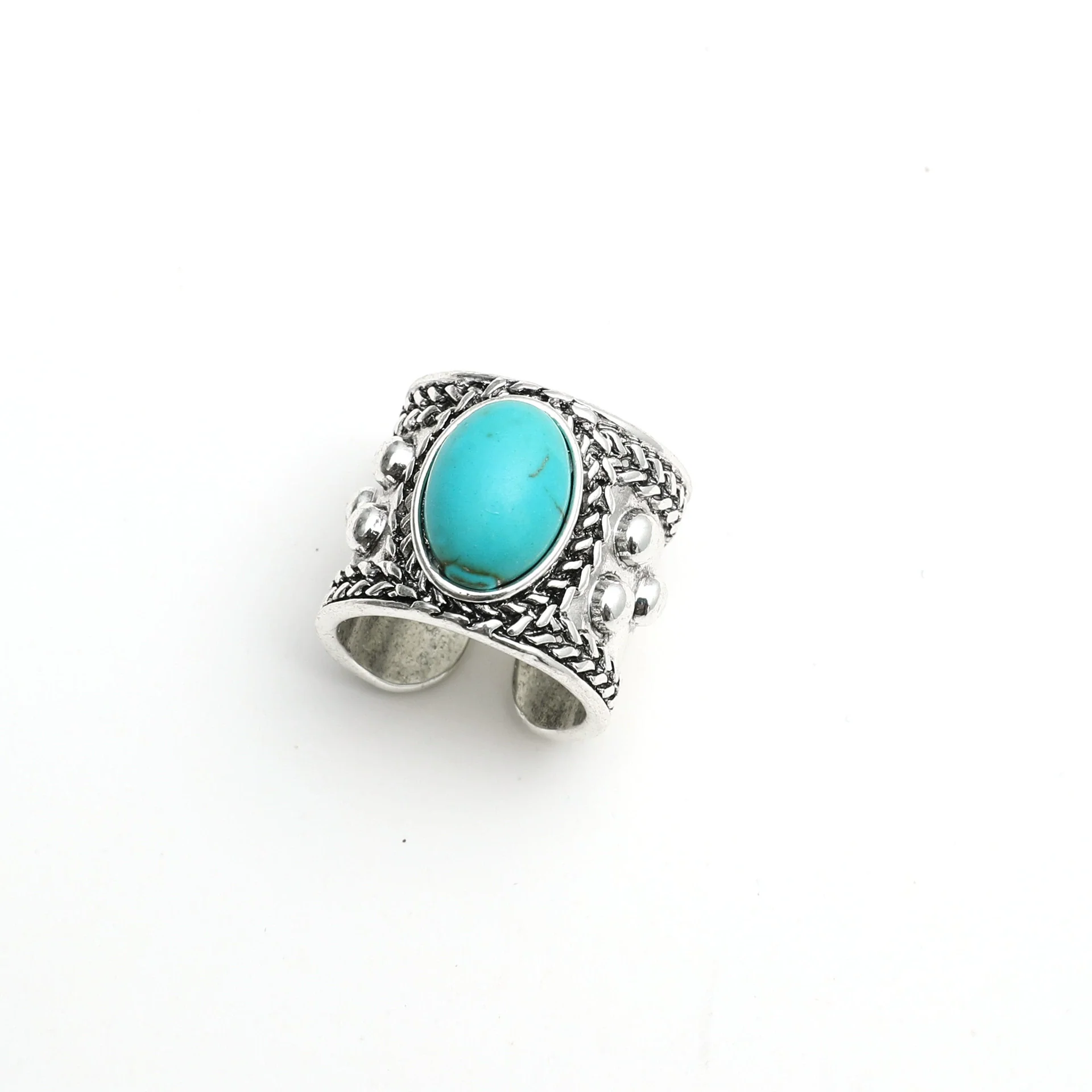 Wholesale Ring Alloy Geometric Blue Turquoise Inlaid Retro Elegant Versatile Creative Exaggerated Joint Open - Image 5