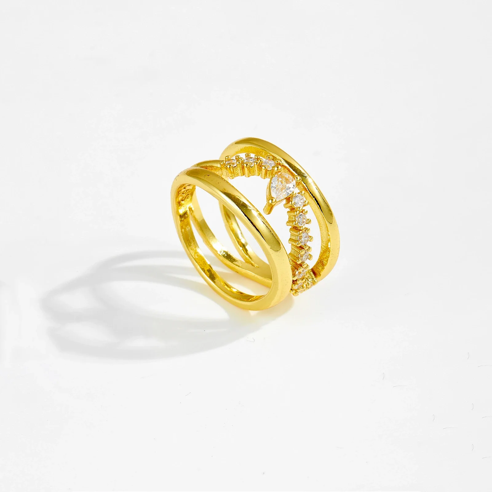 Wholesale Ring Copper Geometric Microinlaid Zircon Electroplated Platinum 18K Gold Fashion Allmatch Stacked For Women