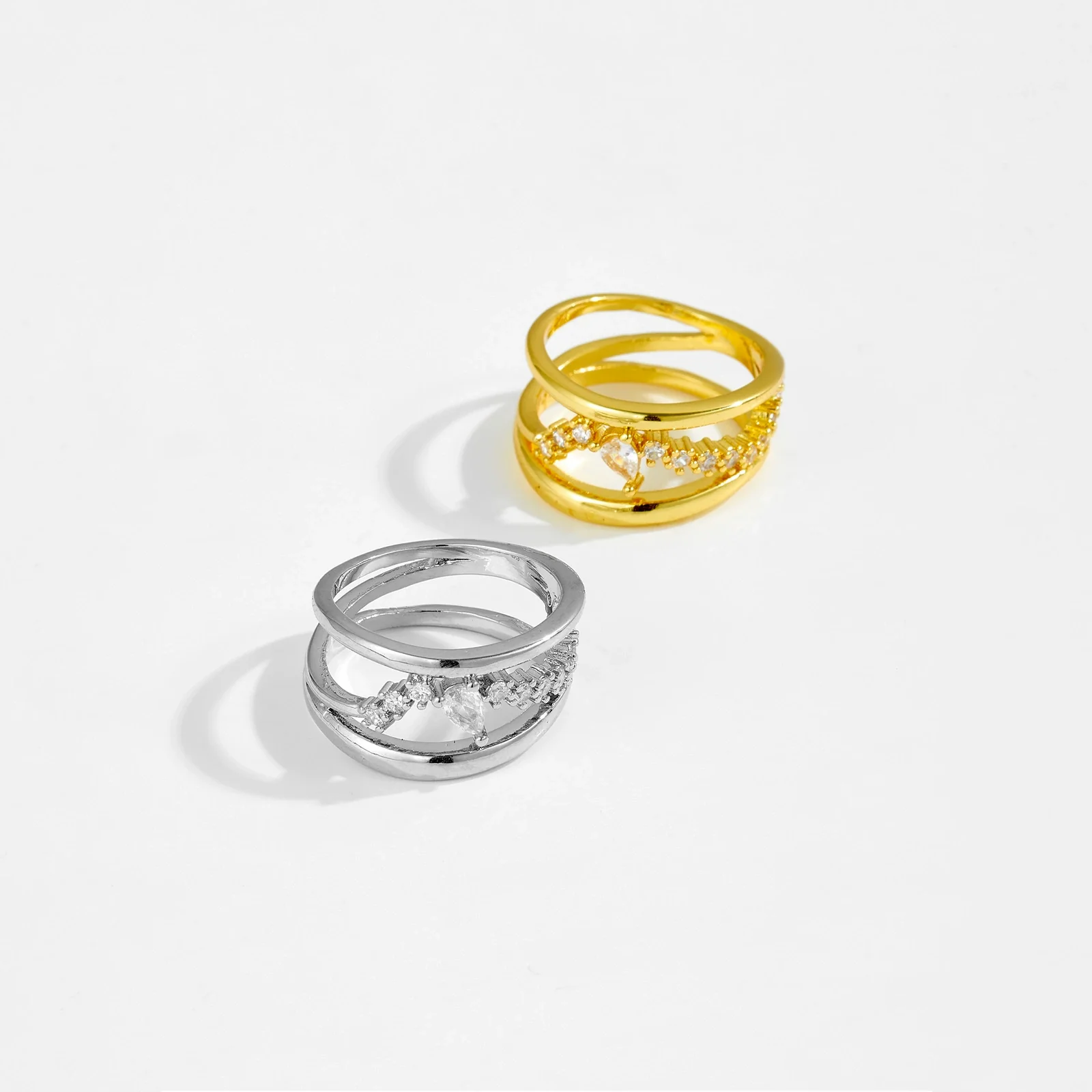 Wholesale Ring Copper Geometric Microinlaid Zircon Electroplated Platinum 18K Gold Fashion Allmatch Stacked For Women - Image 3