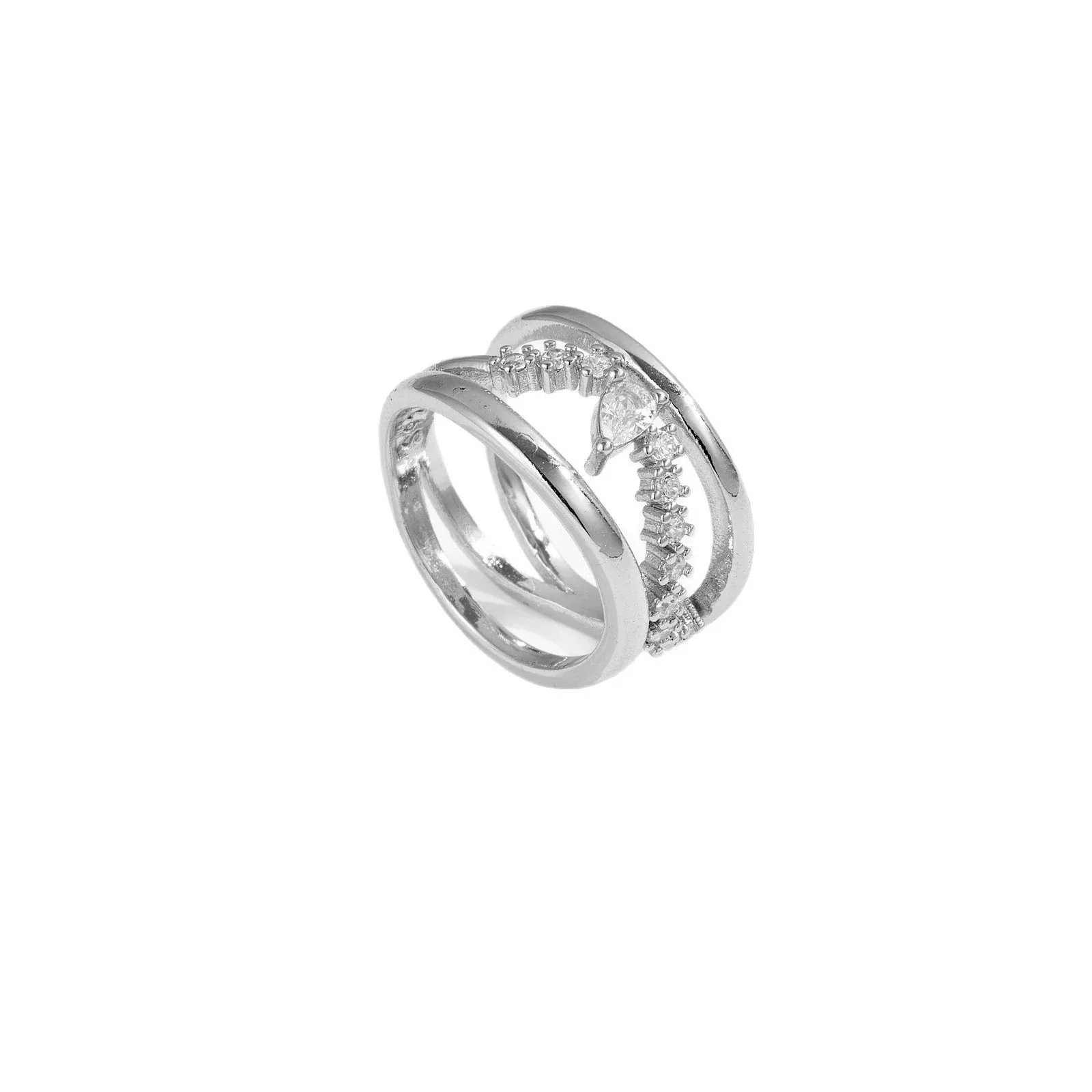 Wholesale Ring Copper Geometric Microinlaid Zircon Electroplated Platinum 18K Gold Fashion Allmatch Stacked For Women - Image 5
