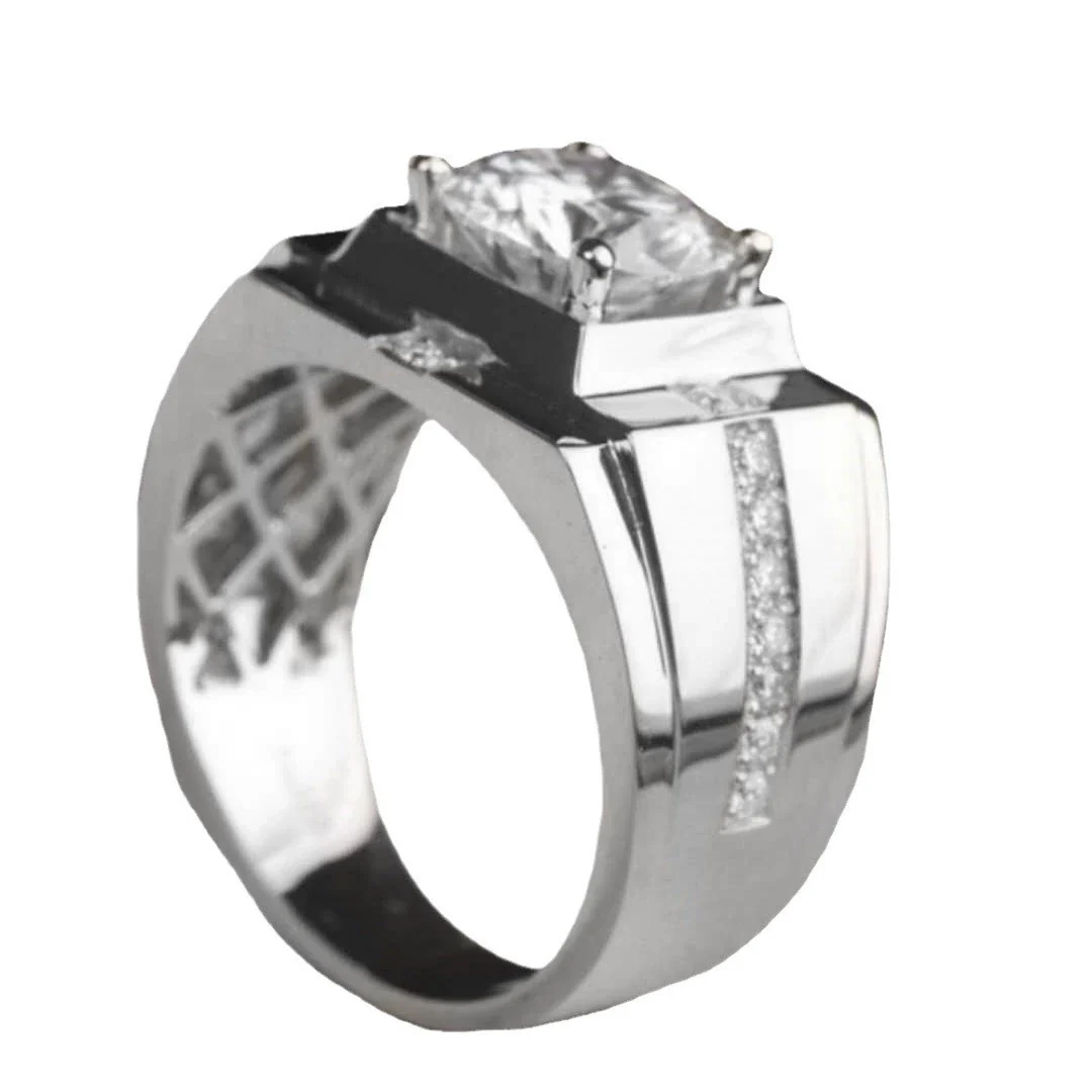 Wholesale Ring Copper Geometric Style Electroplated Imitation Mossan Diamond White Zirconium Unisex - Image 5