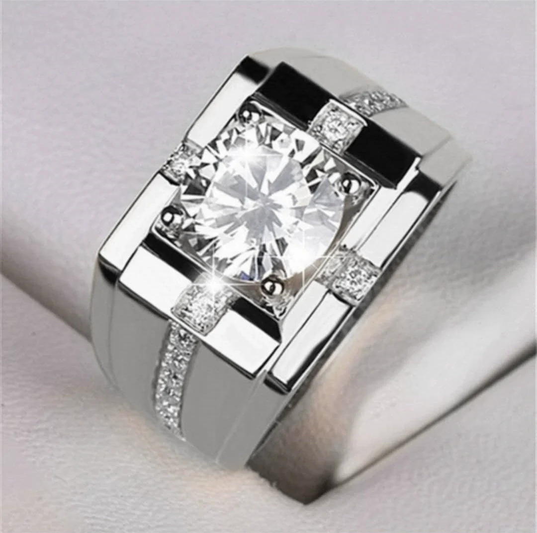 Wholesale Ring Copper Geometric Style Electroplated Imitation Mossan Diamond White Zirconium Unisex - Image 7