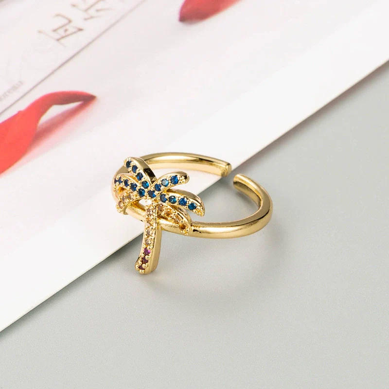 Wholesale Ring Copper Gold Plated Coconut Tree Zircon Unisex Hip Hop Simple Style - Image 3
