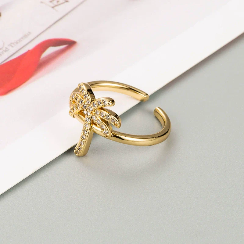 Wholesale Ring Copper Gold Plated Coconut Tree Zircon Unisex Hip Hop Simple Style - Image 7