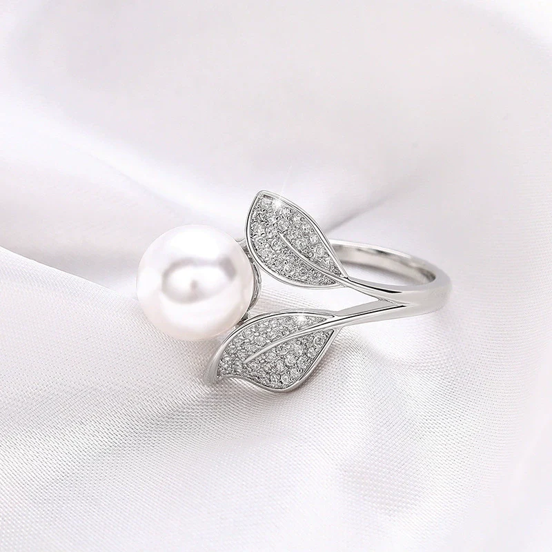 Wholesale Ring Copper Princess Style Geometric Leaf Imitation Pearl Electroplating Design Women's - Image 5
