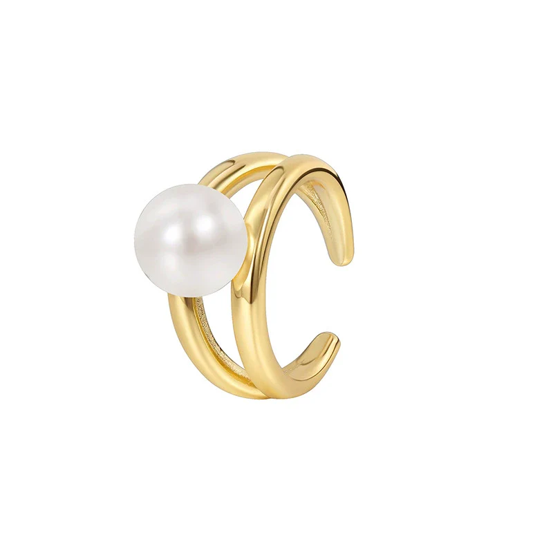 Wholesale Ring Metal Copper Retro Geometric Opening Simulation Pearl Electroplated - Image 5