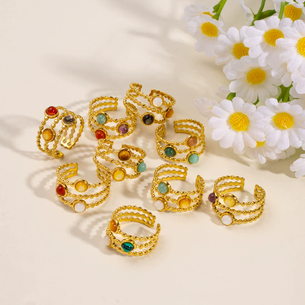 Wholesale Ring Natural Stone Shell Beads Stainless Steel Geometric Light Luxury - Image 3