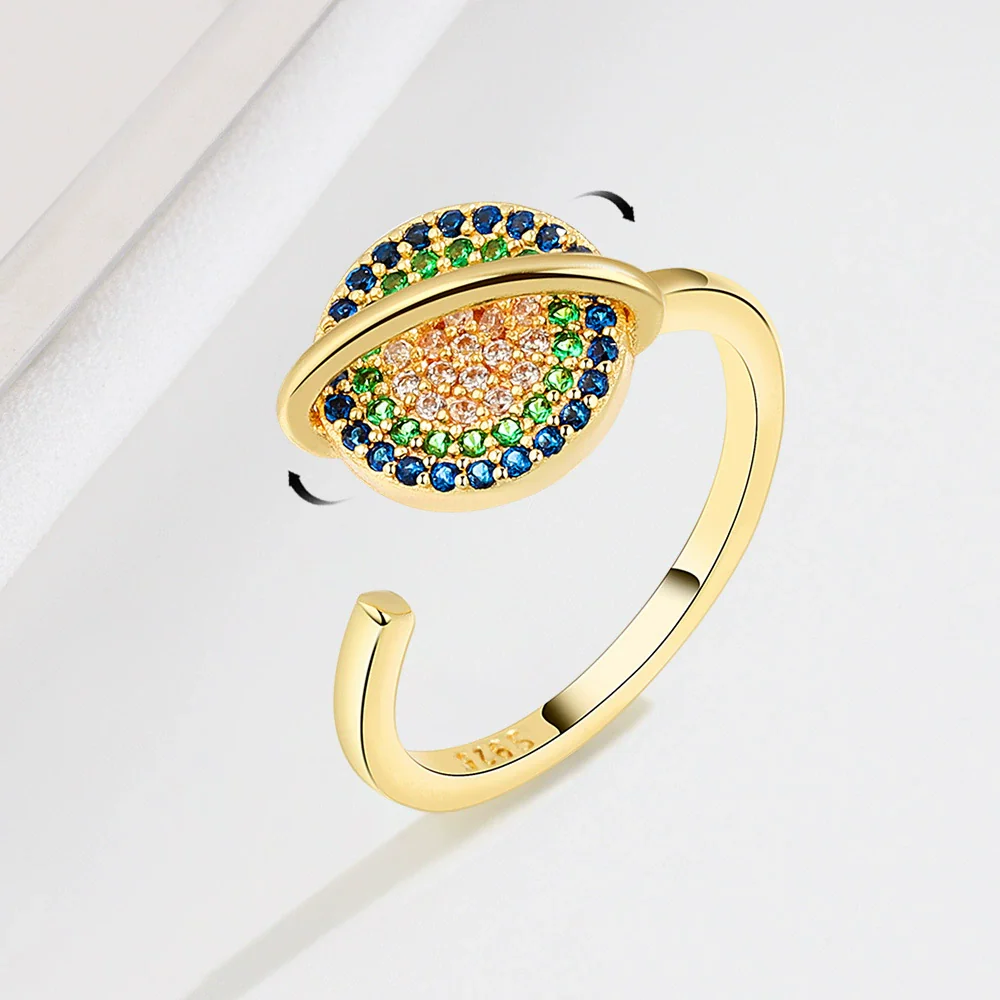 Wholesale Ring S925 Sterling Silver Geometric Rotating Colored Diamond Electroplated For Women