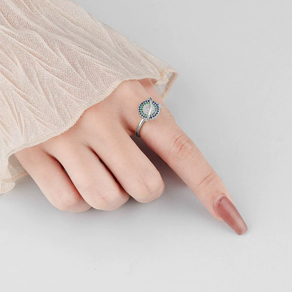 Wholesale Ring S925 Sterling Silver Geometric Rotating Colored Diamond Electroplated For Women - Image 2