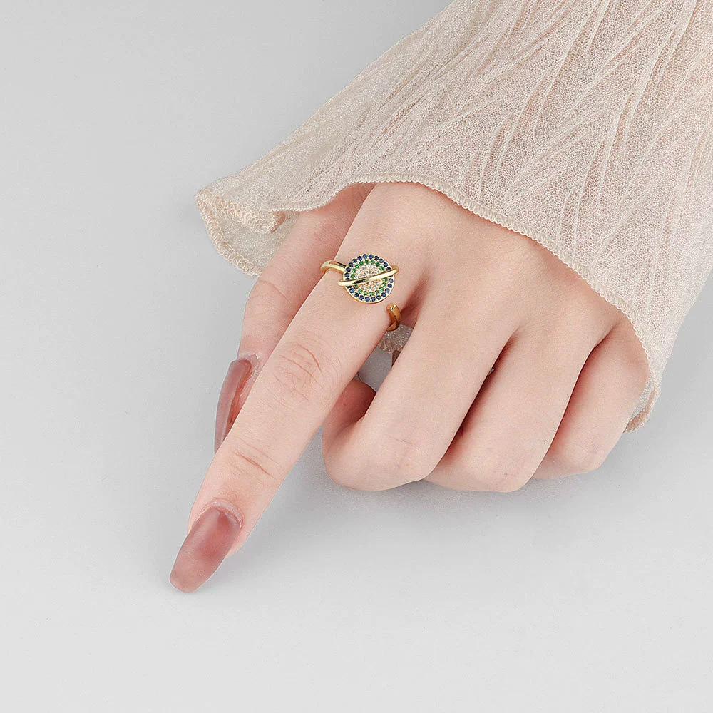 Wholesale Ring S925 Sterling Silver Geometric Rotating Colored Diamond Electroplated For Women - Image 3
