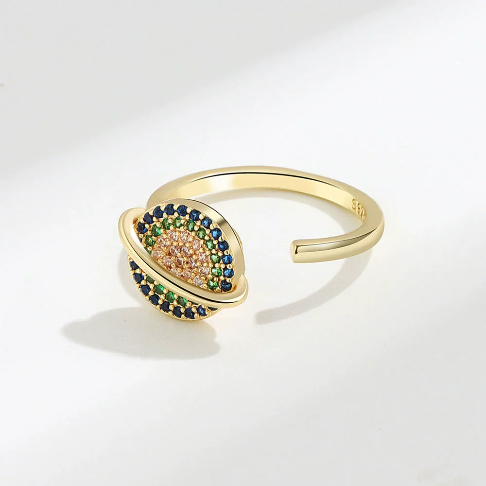 Wholesale Ring S925 Sterling Silver Geometric Rotating Colored Diamond Electroplated For Women - Image 4