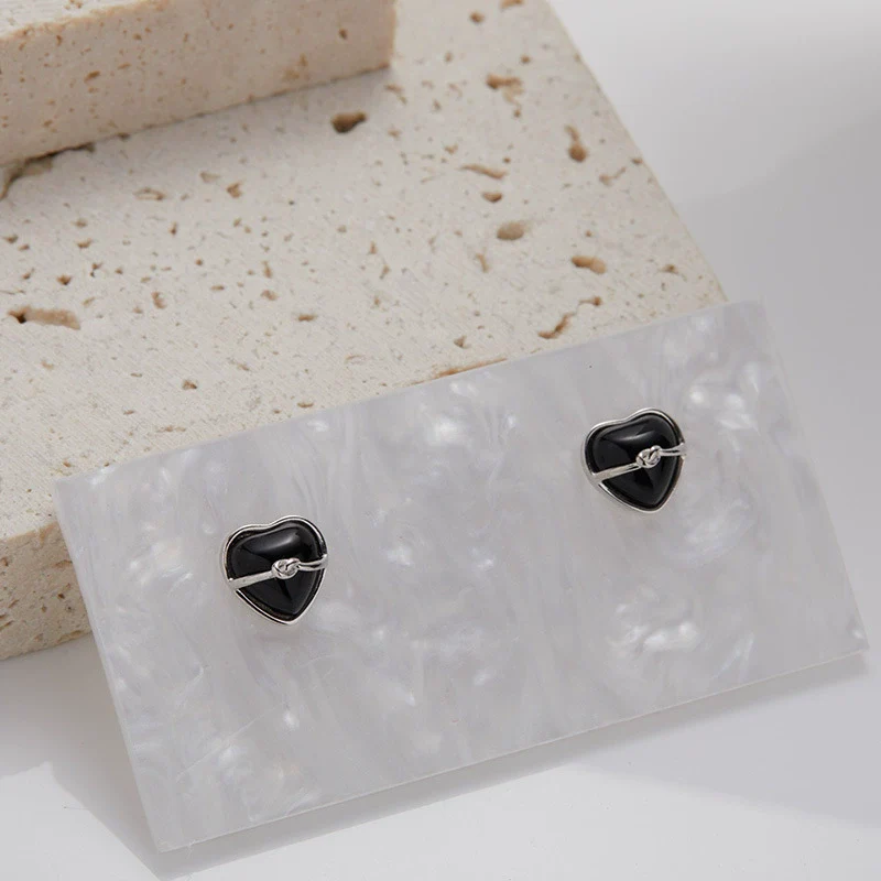 Wholesale Ring S925 Sterling Silver Inlaid Natural Black Agate Heart Shaped Original Design - Image 9