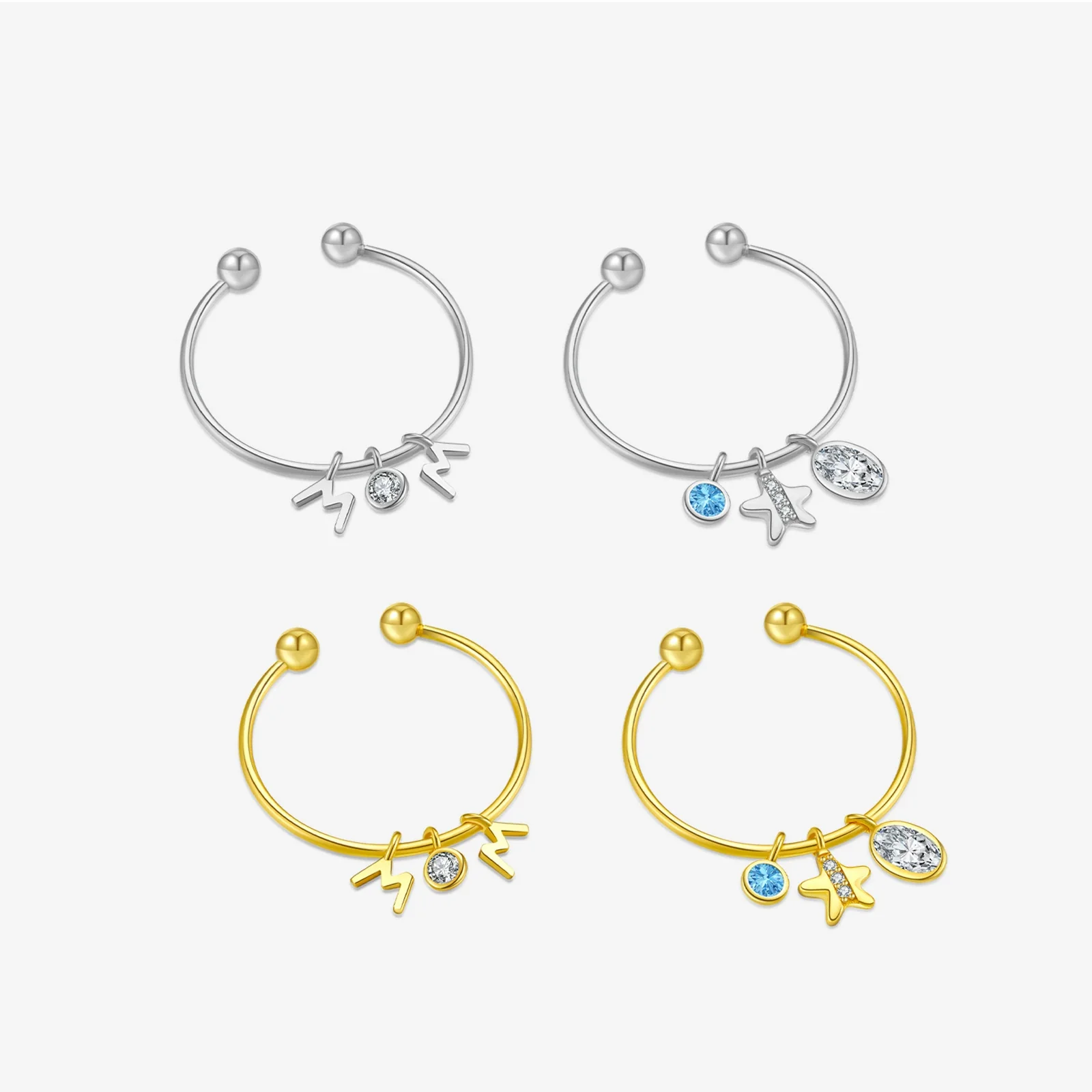 Wholesale Ring S925 Sterling Silver Opening Adjustable Letter Pendant Microinlaid Zircon Electroplated Platinum 18K Gold Fashion