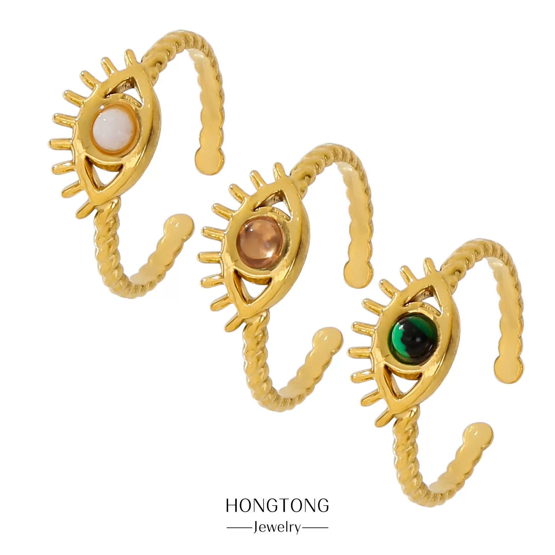 Wholesale Ring Stainless Steel Geometric Style Electroplating Inlaid Three Precious Stones