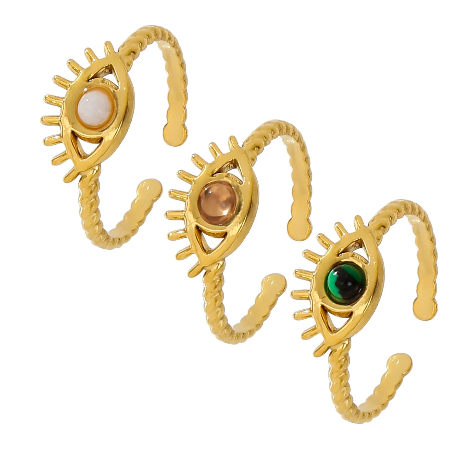 Wholesale Ring Stainless Steel Geometric Style Electroplating Inlaid Three Precious Stones - Image 5