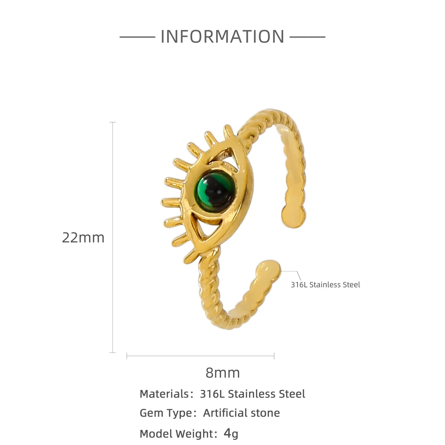 Wholesale Ring Stainless Steel Geometric Style Electroplating Inlaid Three Precious Stones - Image 6