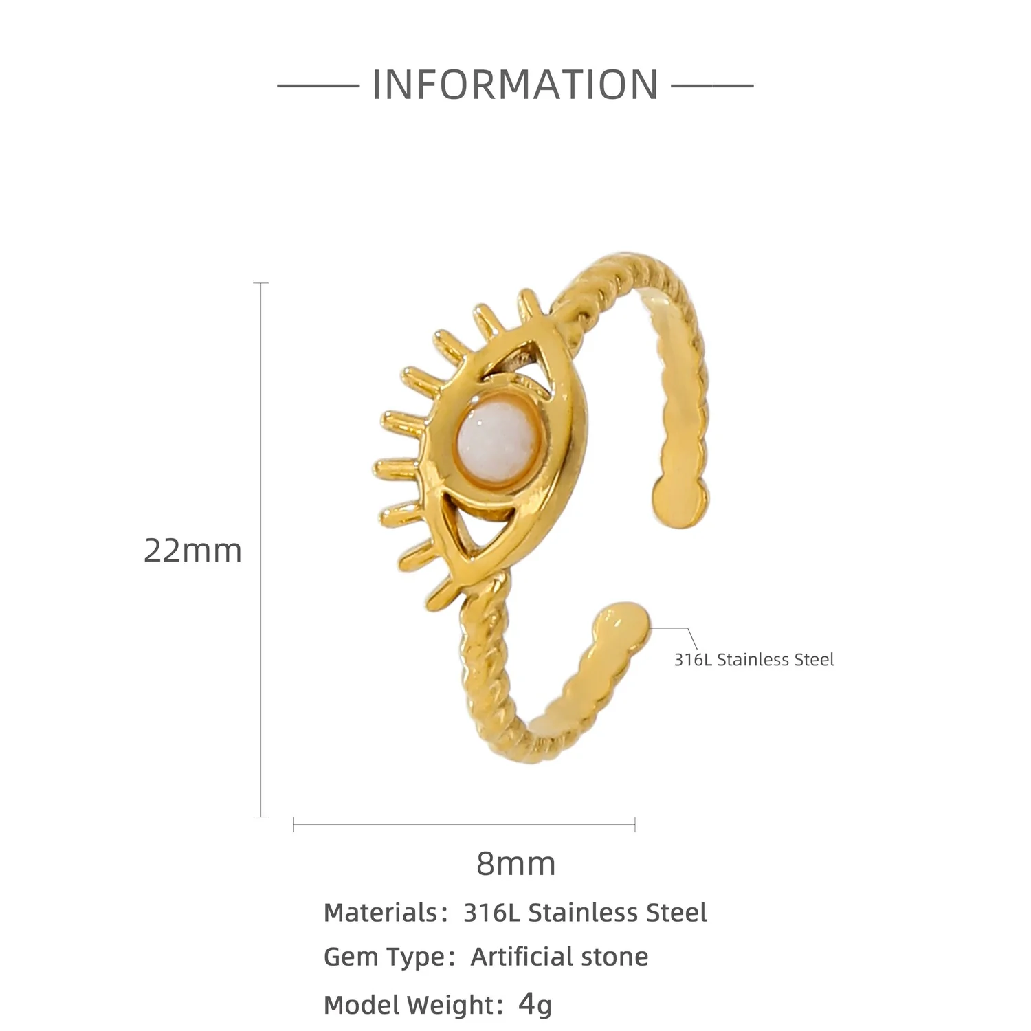 Wholesale Ring Stainless Steel Geometric Style Electroplating Inlaid Three Precious Stones - Image 8