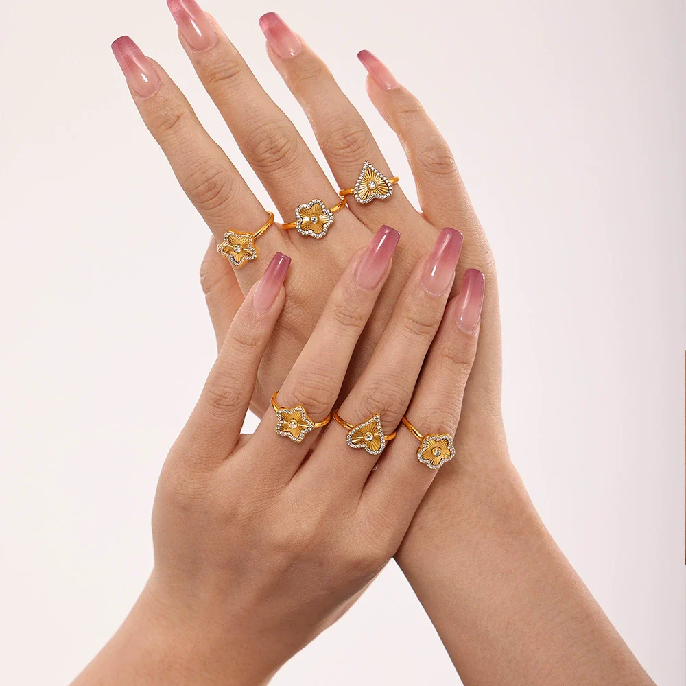 Wholesale Ring Stainless Steel Light Luxury Geometric Heart Star Pattern Pvd Electroplating - Image 3