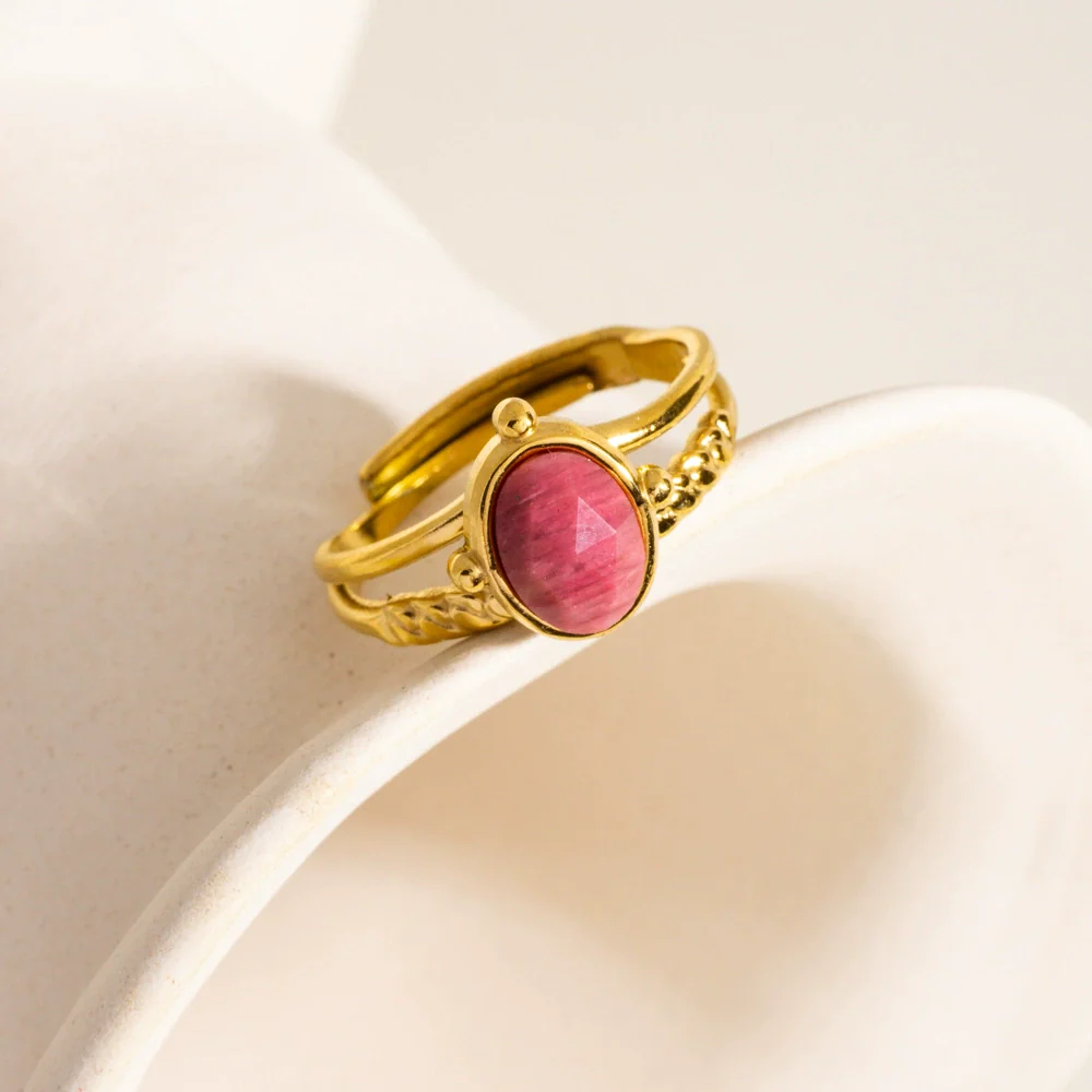 Wholesale Ring Stainless Steel Natural Stone Inlaid Geometric Light Luxury Retro Style