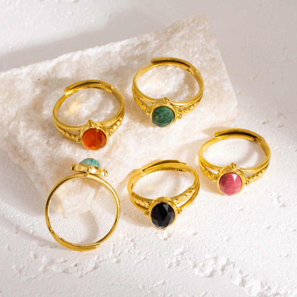 Wholesale Ring Stainless Steel Natural Stone Inlaid Geometric Light Luxury Retro Style - Image 2