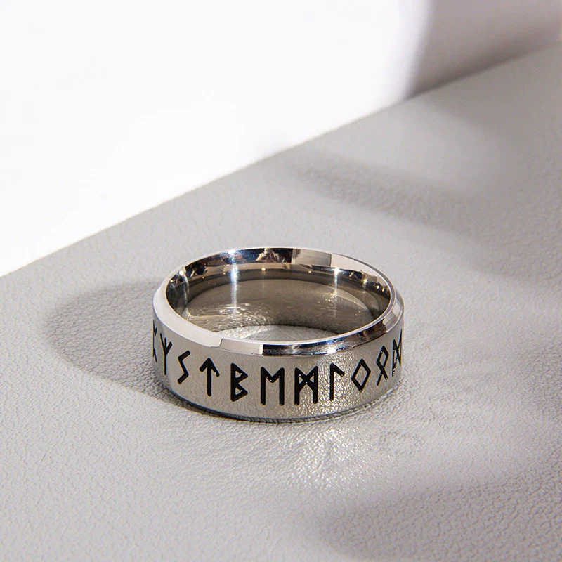 Wholesale Ring Stainless Steel Viking Style With Letters Numbers Text Electroplated - Image 4