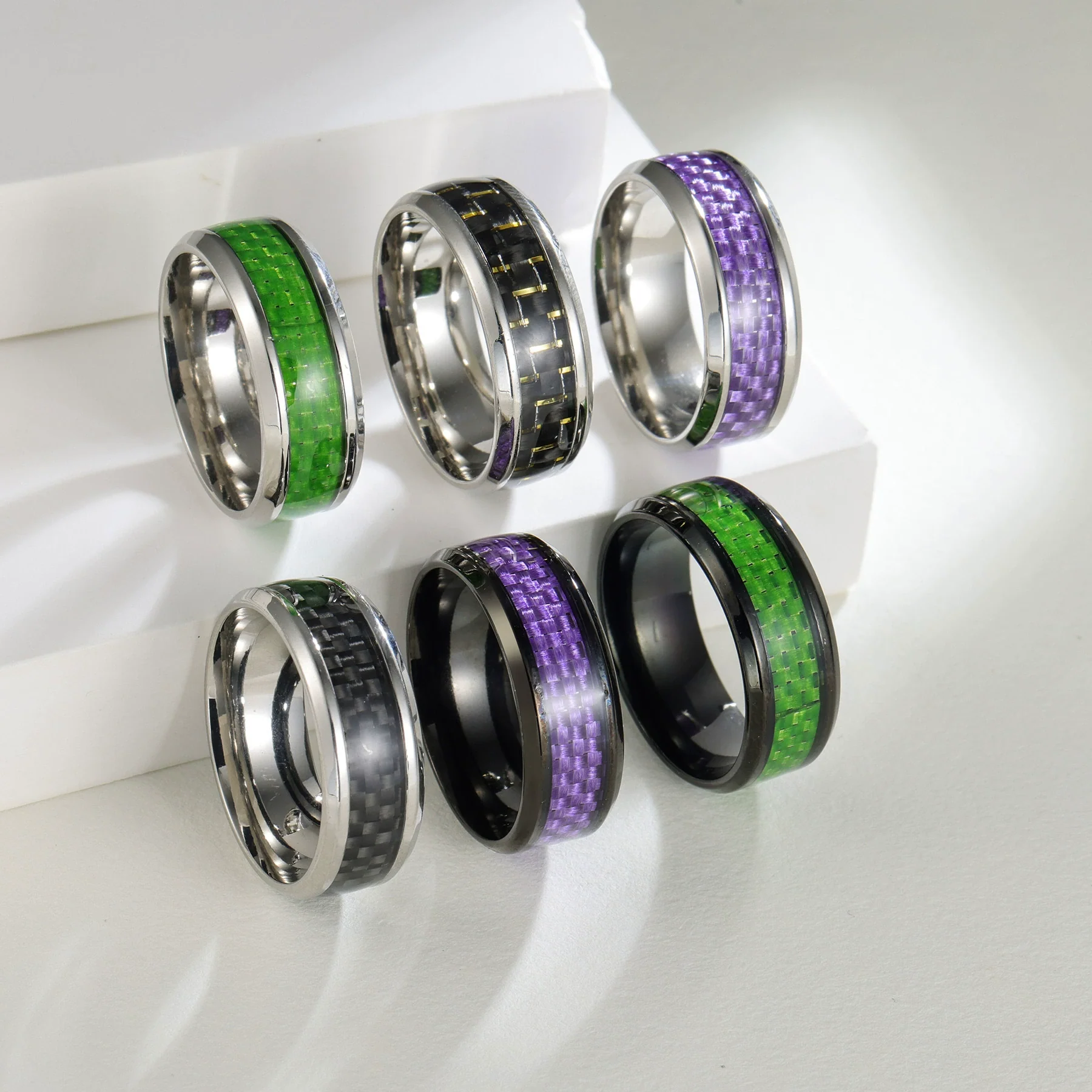 Wholesale Ring Titanium Steel Carbon Fiber Geometric Style Electroplating Unisex