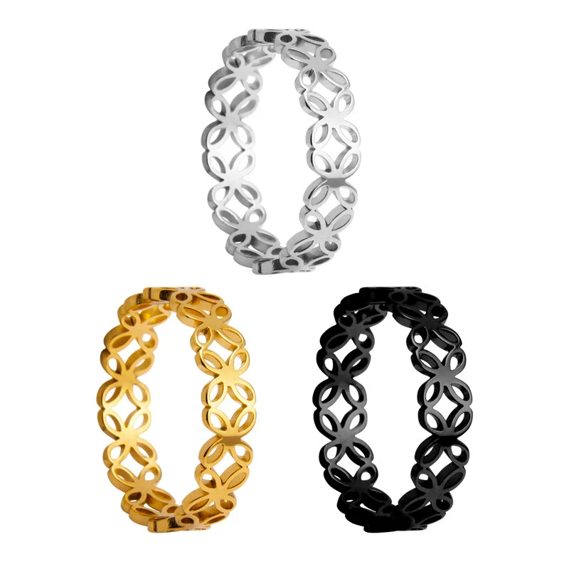 Wholesale Ring Titanium Steel Four Leaf Flower Hollow Laser Cutting Electroplated Women's Ring - Image 5