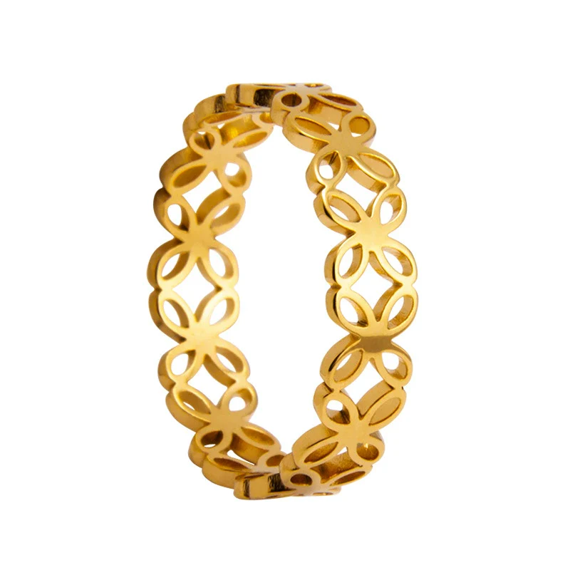 Wholesale Ring Titanium Steel Four Leaf Flower Hollow Laser Cutting Electroplated Women's Ring - Image 6