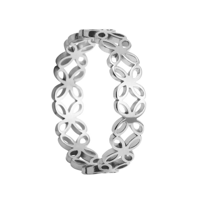 Wholesale Ring Titanium Steel Four Leaf Flower Hollow Laser Cutting Electroplated Women's Ring - Image 7