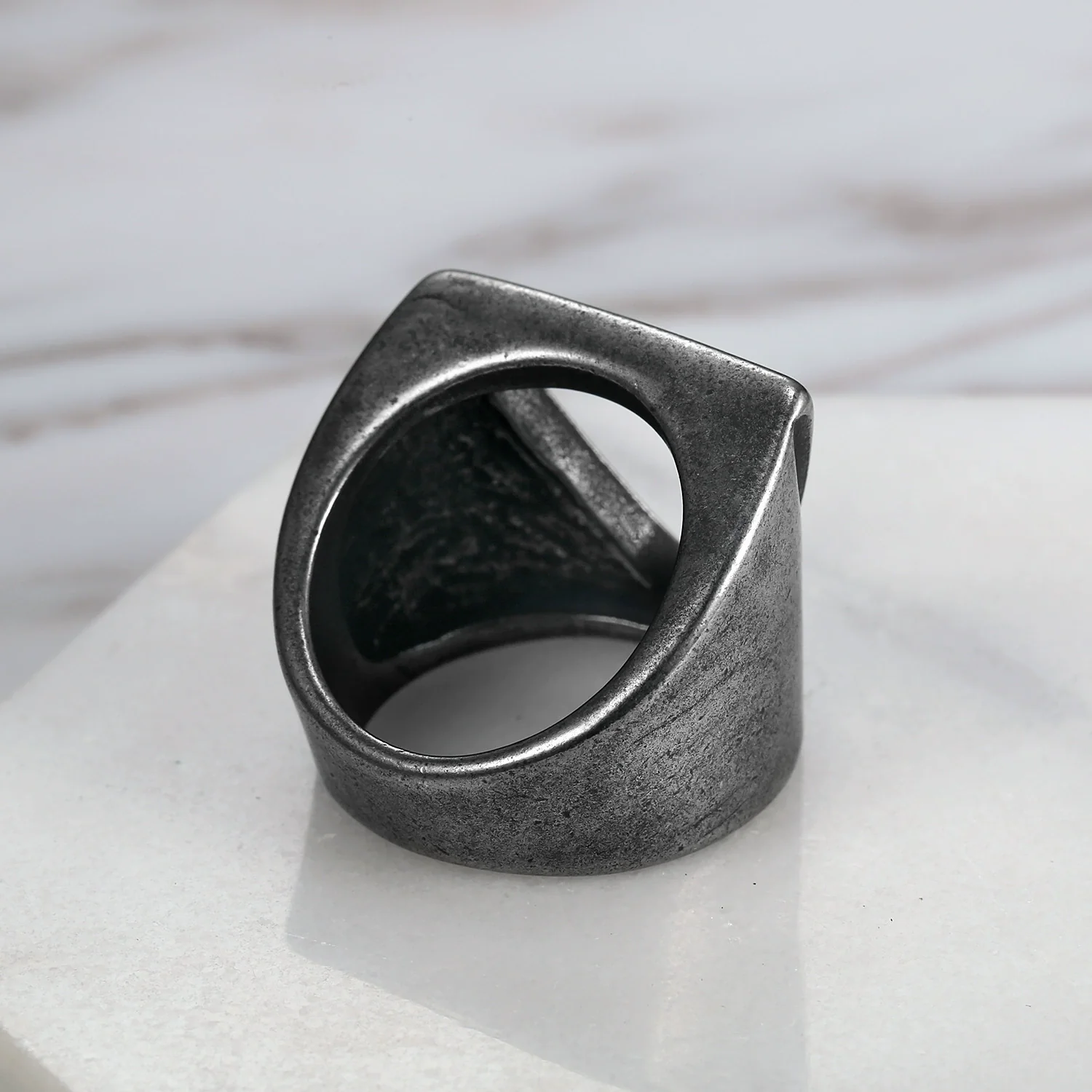 Wholesale Ring Titanium Steel Geometric Oil Treated Men's Ring - Image 3