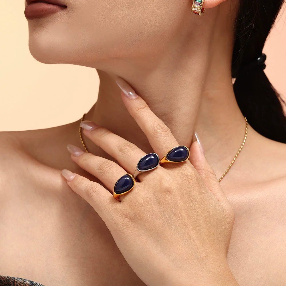 Wholesale Ring Titanium Steel Resin Drop Shaped Geometric Pvd Electroplating - Image 2