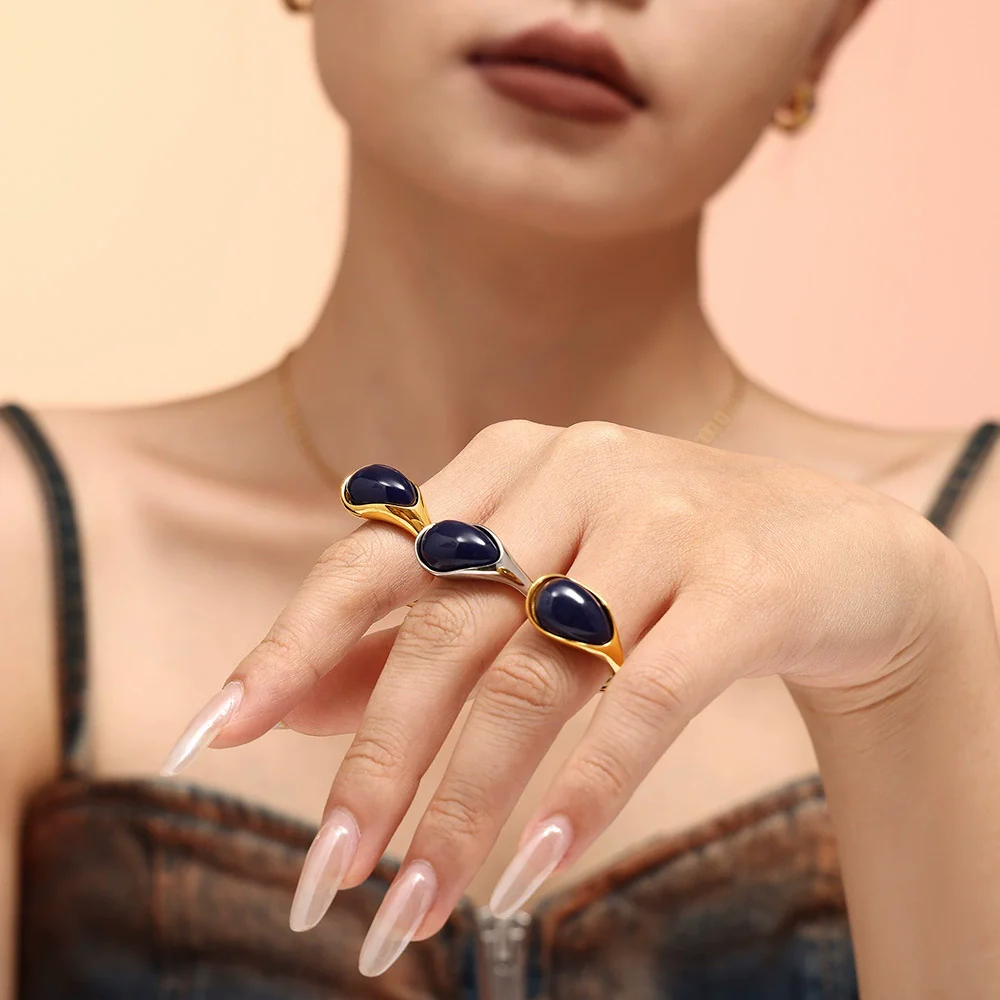 Wholesale Ring Titanium Steel Resin Drop Shaped Geometric Pvd Electroplating - Image 4