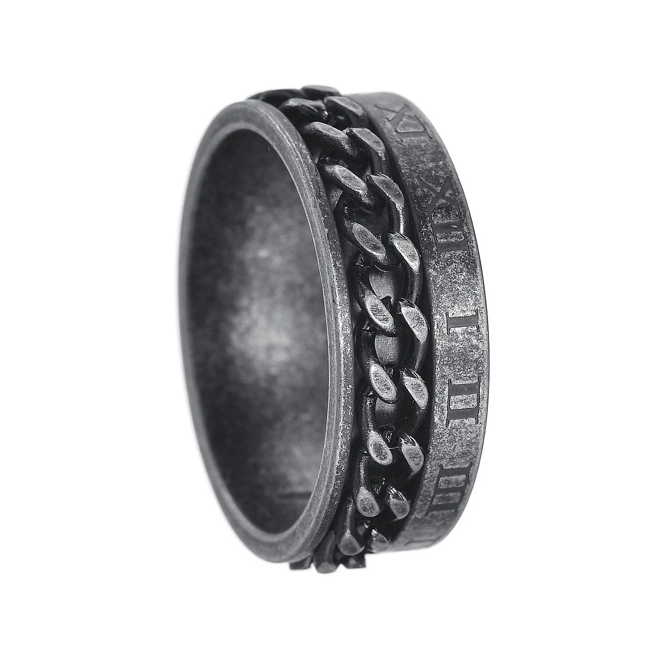 Wholesale Ring Titanium Steel Retro Distressed Style With Roman Numeral And Rotatable Chain Design - Image 5