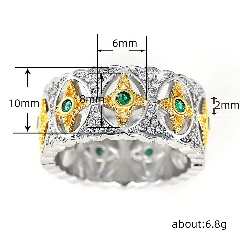 Wholesale Rings Retro Palace Style Twotone Copper Flower Hollow Lace Inlaid Zircon Star And Moon Design For Women - Image 5