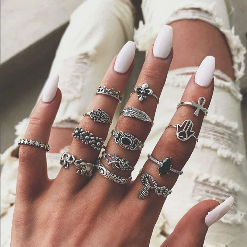 Wholesale Rings Retro Style Alloy With Elephant Leaves Flowers Pattern Electroplated For Women
