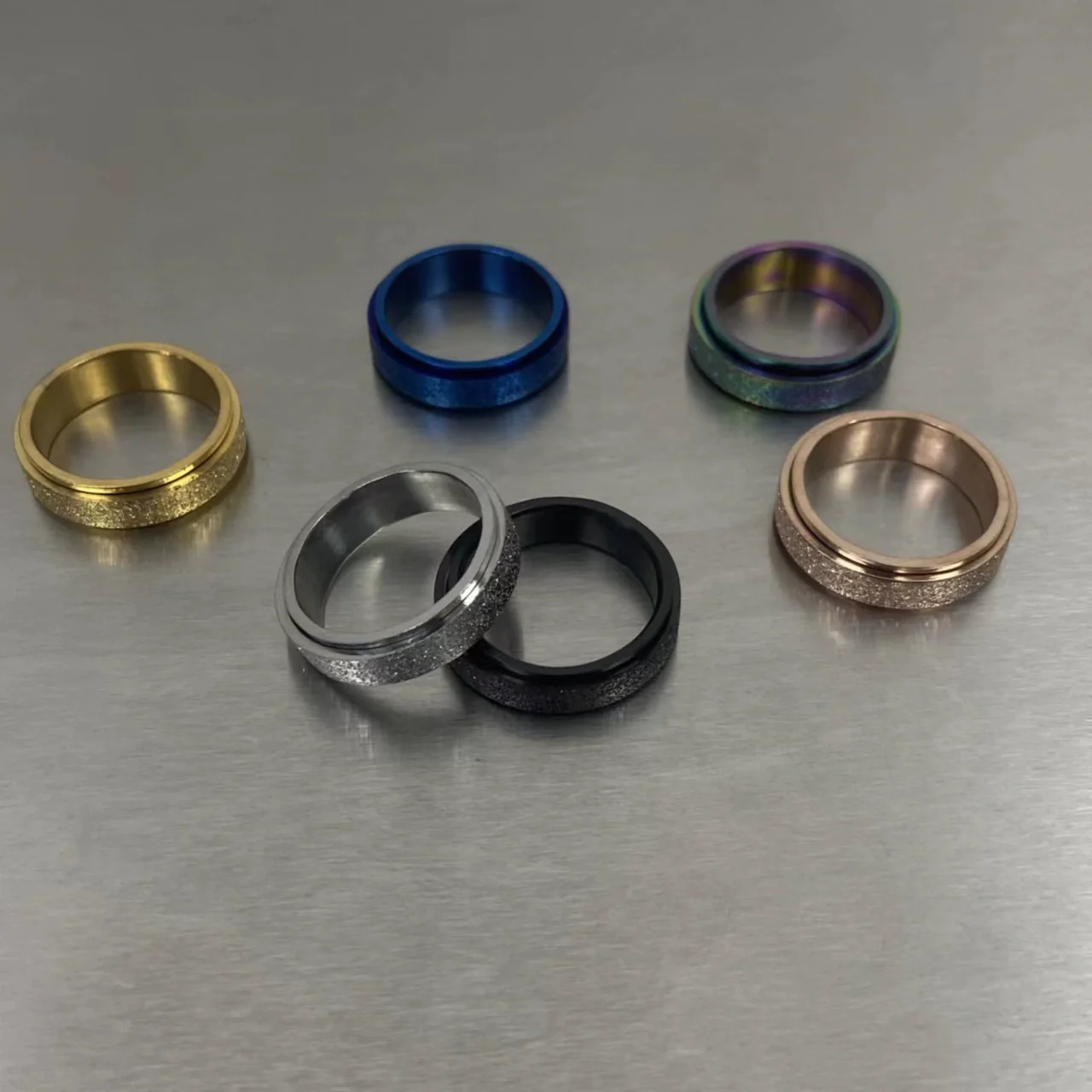 Wholesale Rings Stainless Steel Pearl Sand Rotating Rotatable Fashion Unisex Electroplated With Letters Numbers Text - Image 2