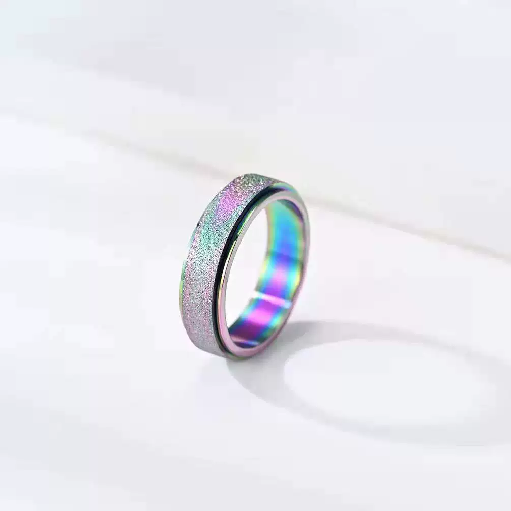 Wholesale Rings Stainless Steel Pearl Sand Rotating Rotatable Fashion Unisex Electroplated With Letters Numbers Text - Image 8