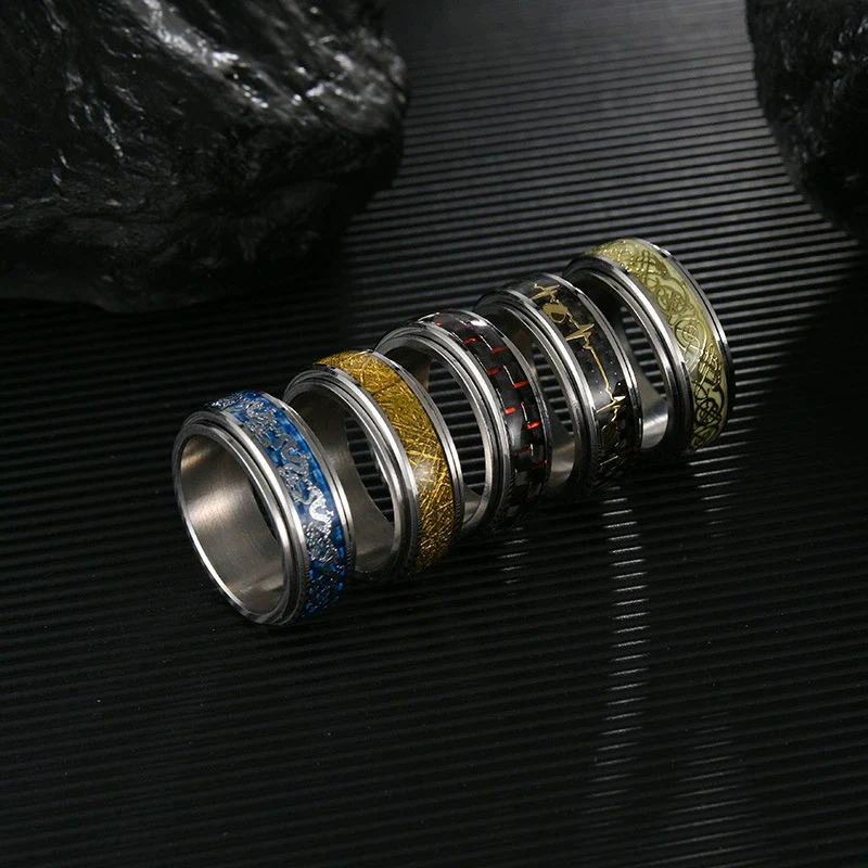 Wholesale Rotatable Decompression Unisex Titanium Steel Ring With Dripping Oil Luminous And Geometric Style Featuring Letters Numbers Text - Image 2