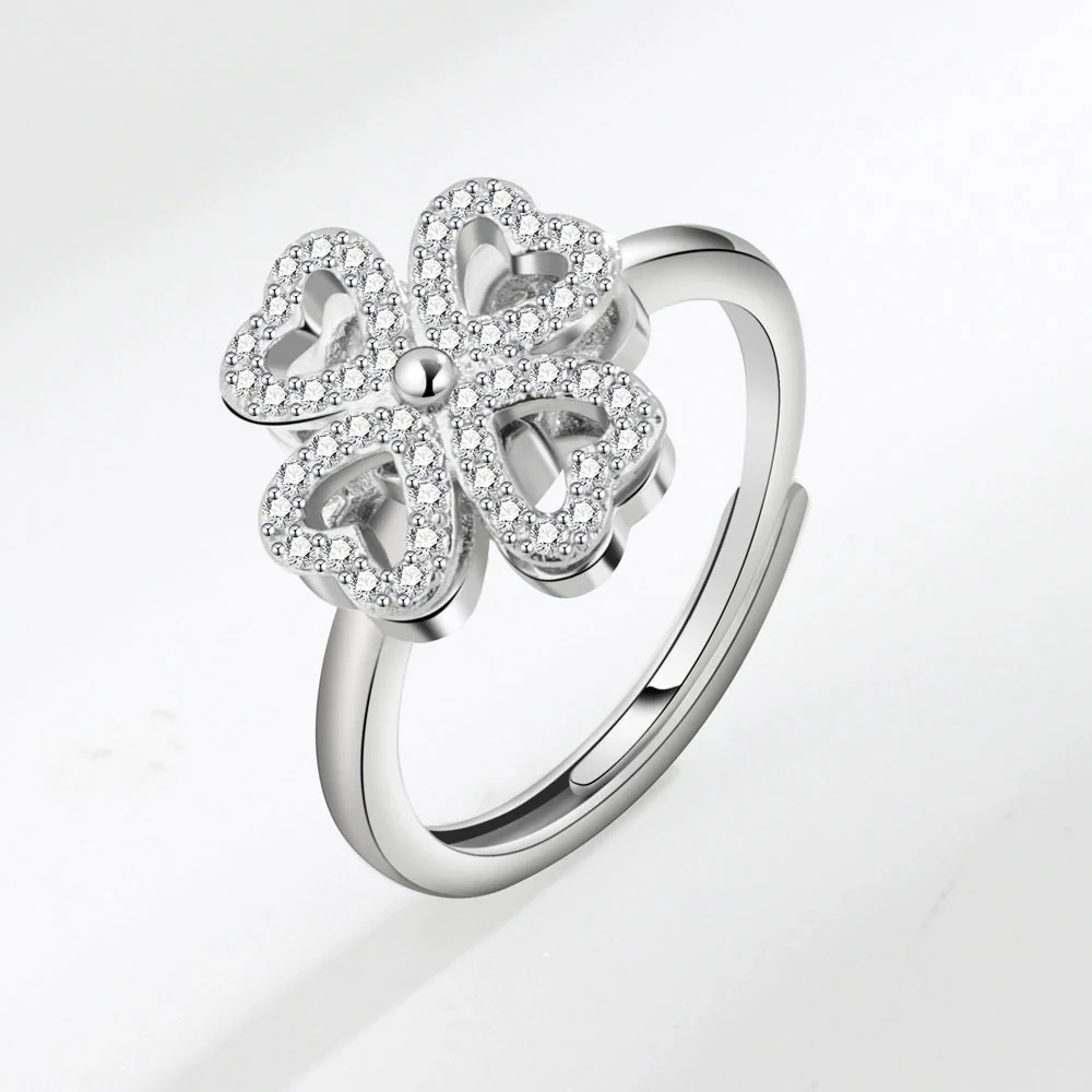 Wholesale Rotatable Fourleaf Clover Ring For Women Copper Geometric Electroplated - Image 6