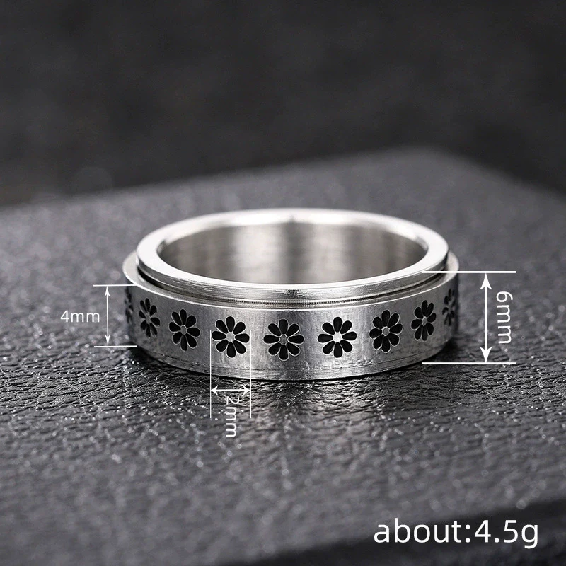 Wholesale Rotatable Unisex Niche Ring Stainless Steel Flower Geometric Jewelry Electroplated - Image 3