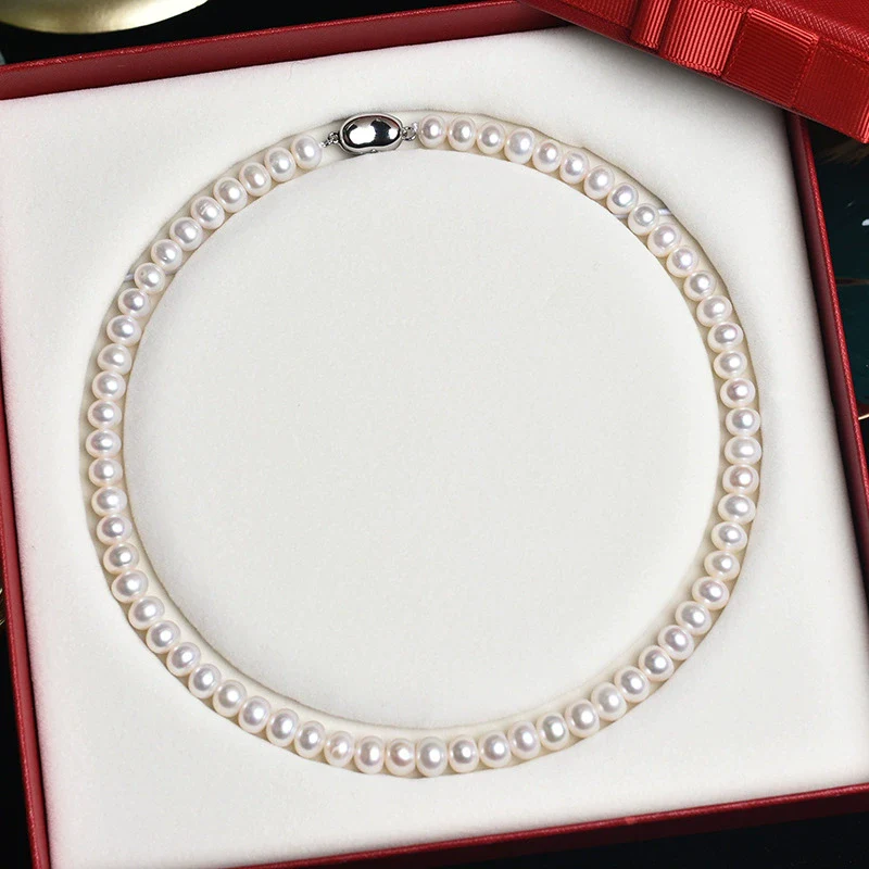 Wholesale Round Freshwater Pearl Necklace Copper Plated With Platinum Natural Original Design - Image 4