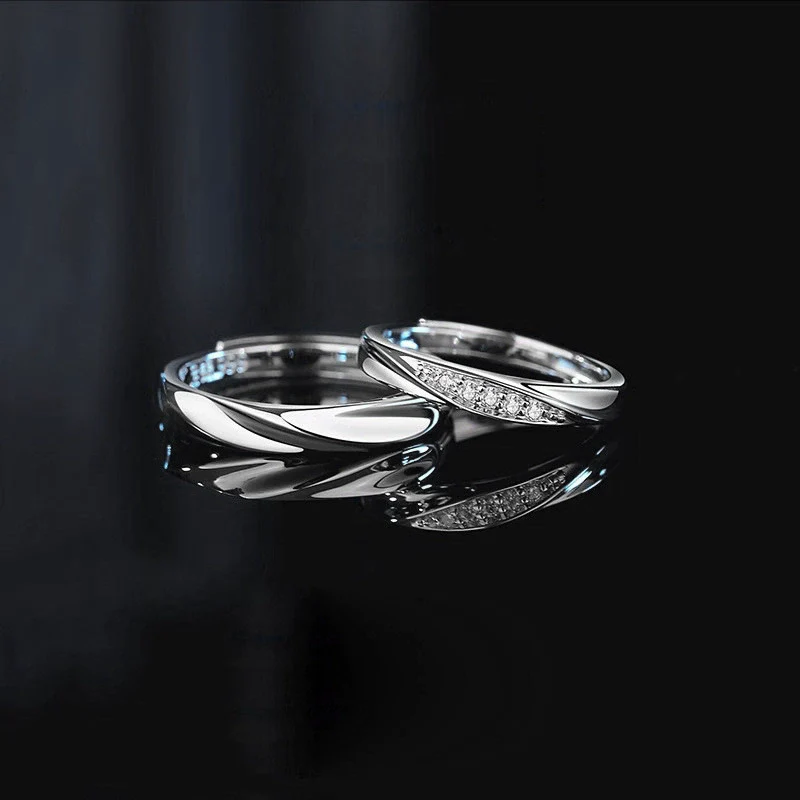 Wholesale S925 Silver Couple Ring With Wave Pattern And High Sense Of Design