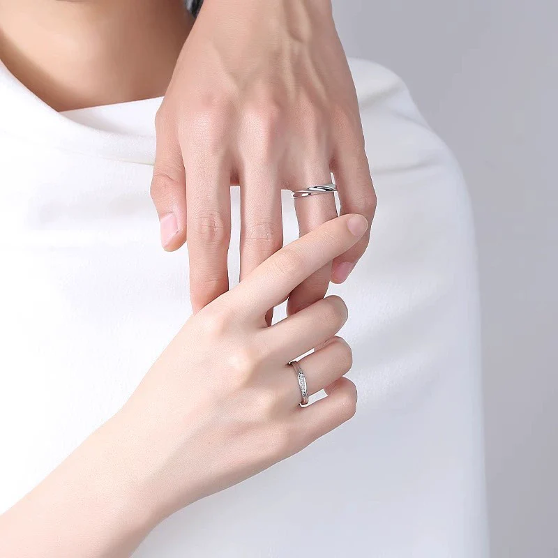 Wholesale S925 Silver Couple Ring With Wave Pattern And High Sense Of Design - Image 2