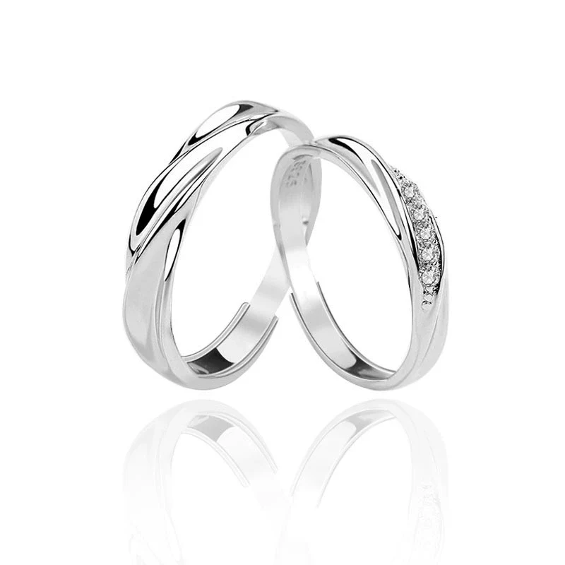 Wholesale S925 Silver Couple Ring With Wave Pattern And High Sense Of Design - Image 3