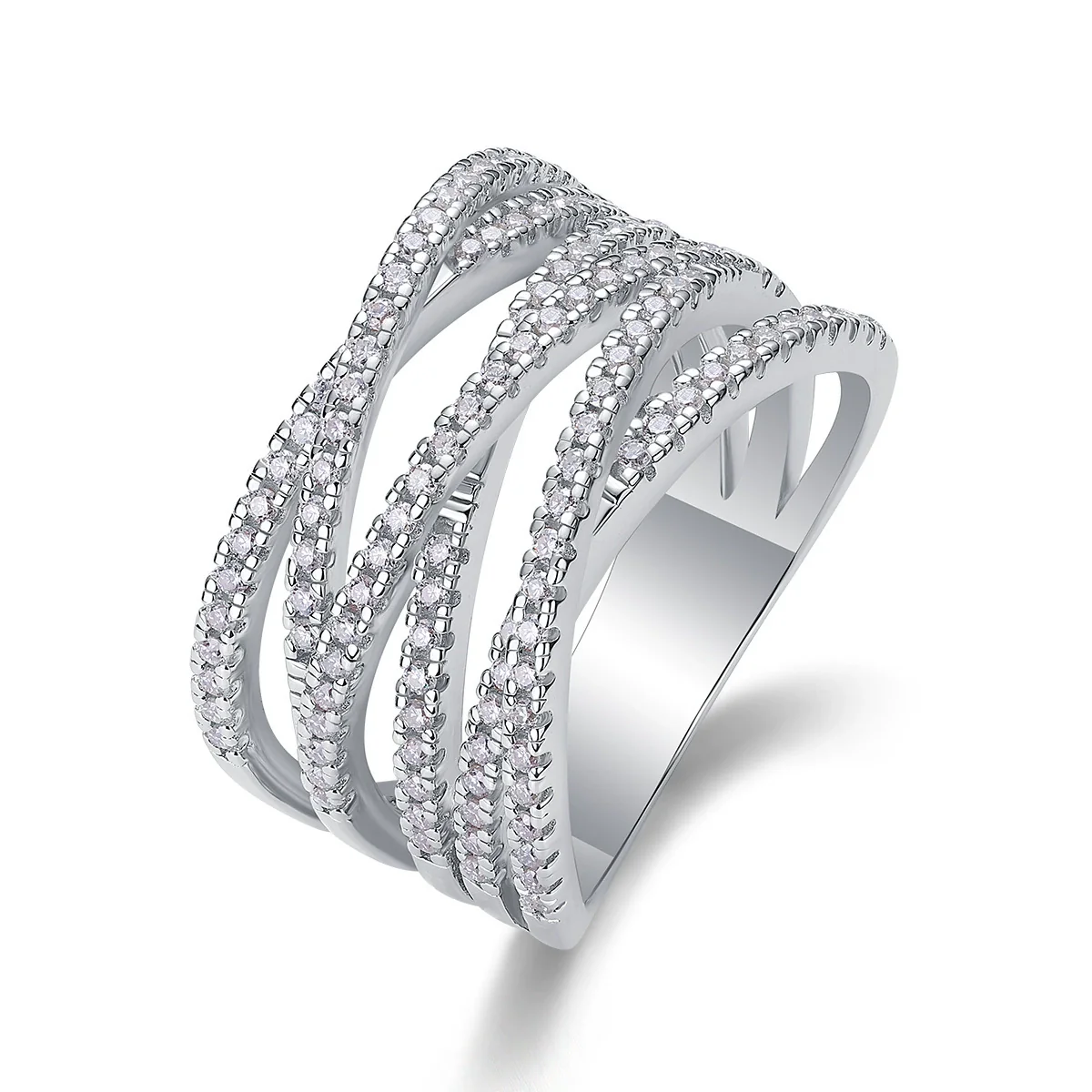 Wholesale S925 Silver Geometric Ring Set With Diamonds