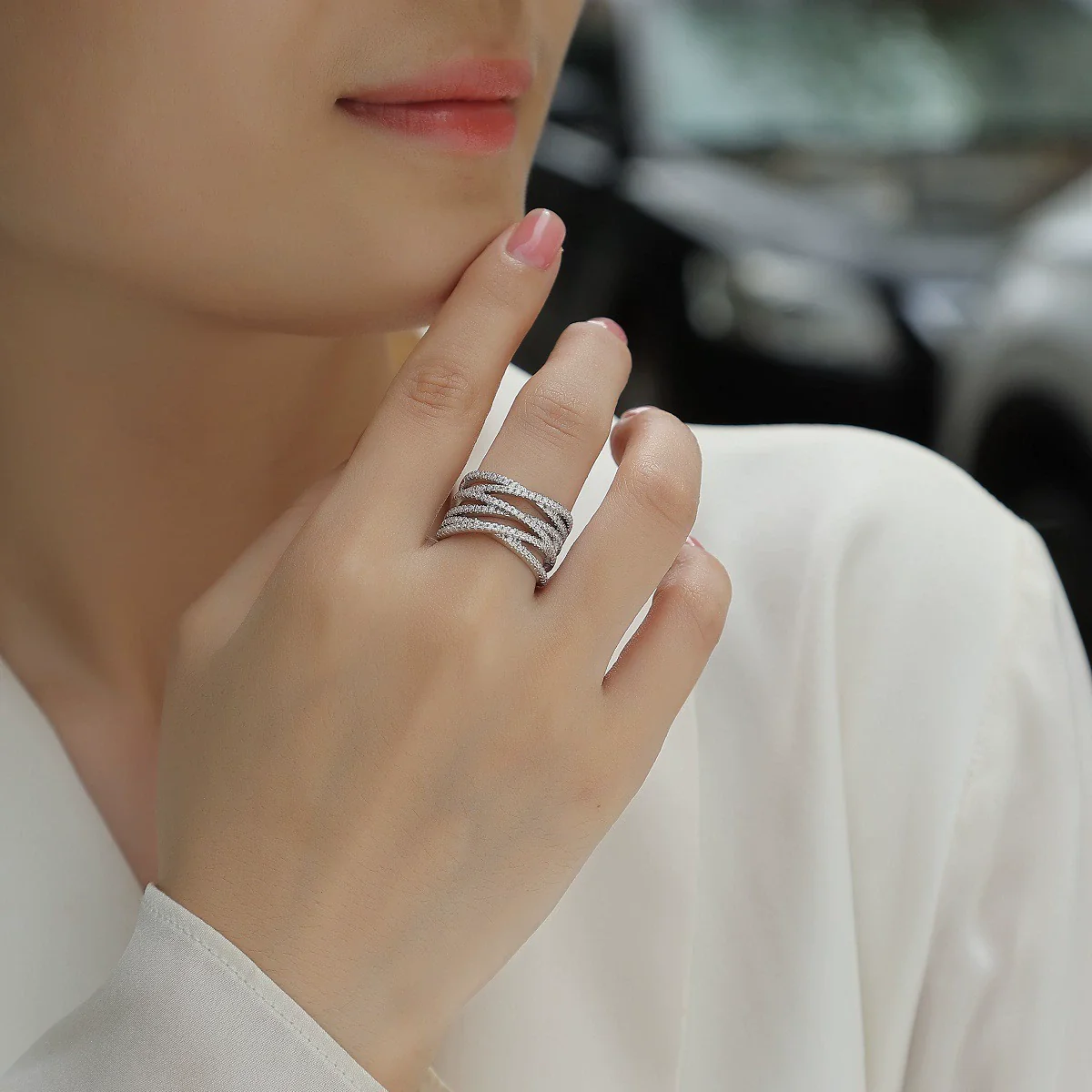 Wholesale S925 Silver Geometric Ring Set With Diamonds - Image 2